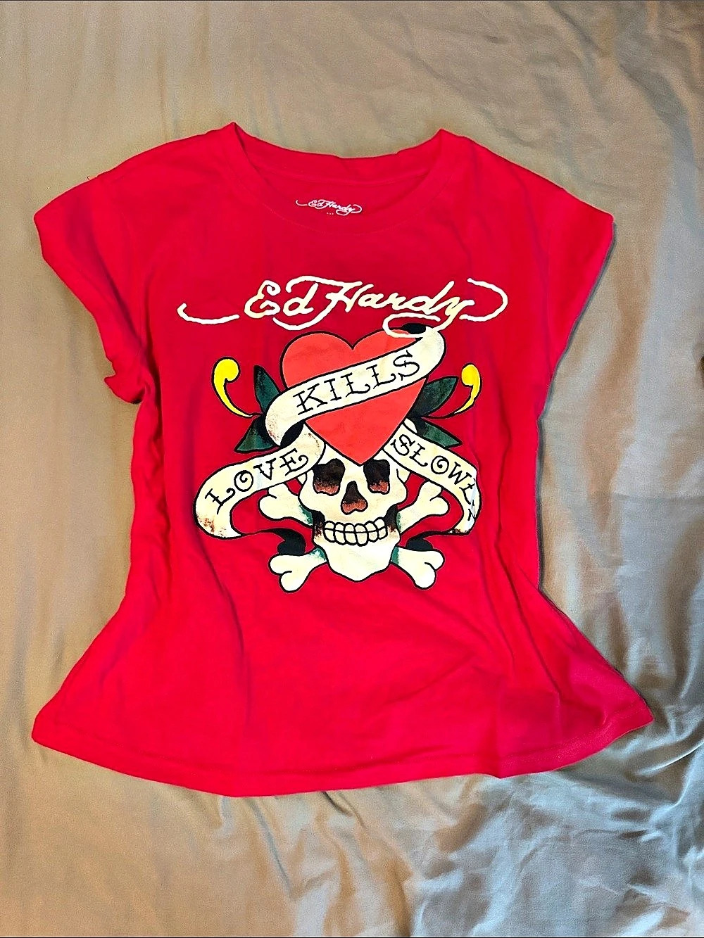 Ed Hardy Love Kills Slowly Skull T-Shirt Red XL